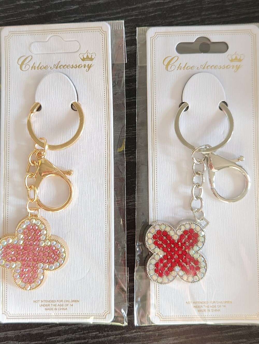 Women's Crystal Clover Keychain - Pink and Red